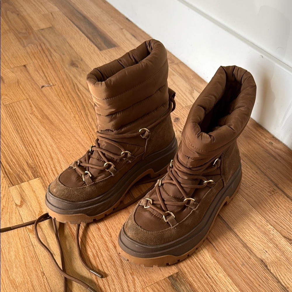 Zara Brown Puffer Winter Boots